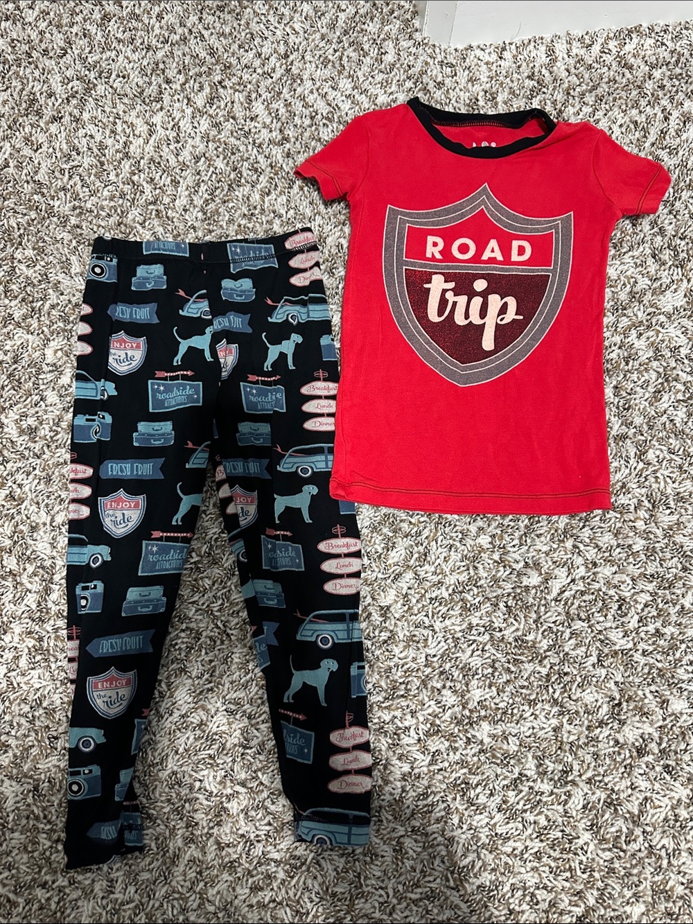 Kickee Pants Red 'Road Trip' Pajama Set with Black Printed Pants